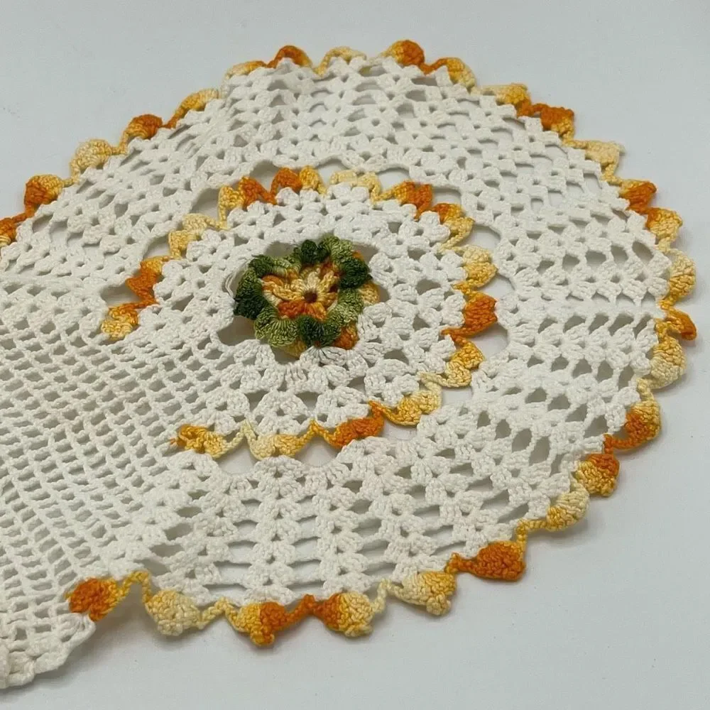Vintage Set Of Doilies Yellow Trim Flower Centers Three